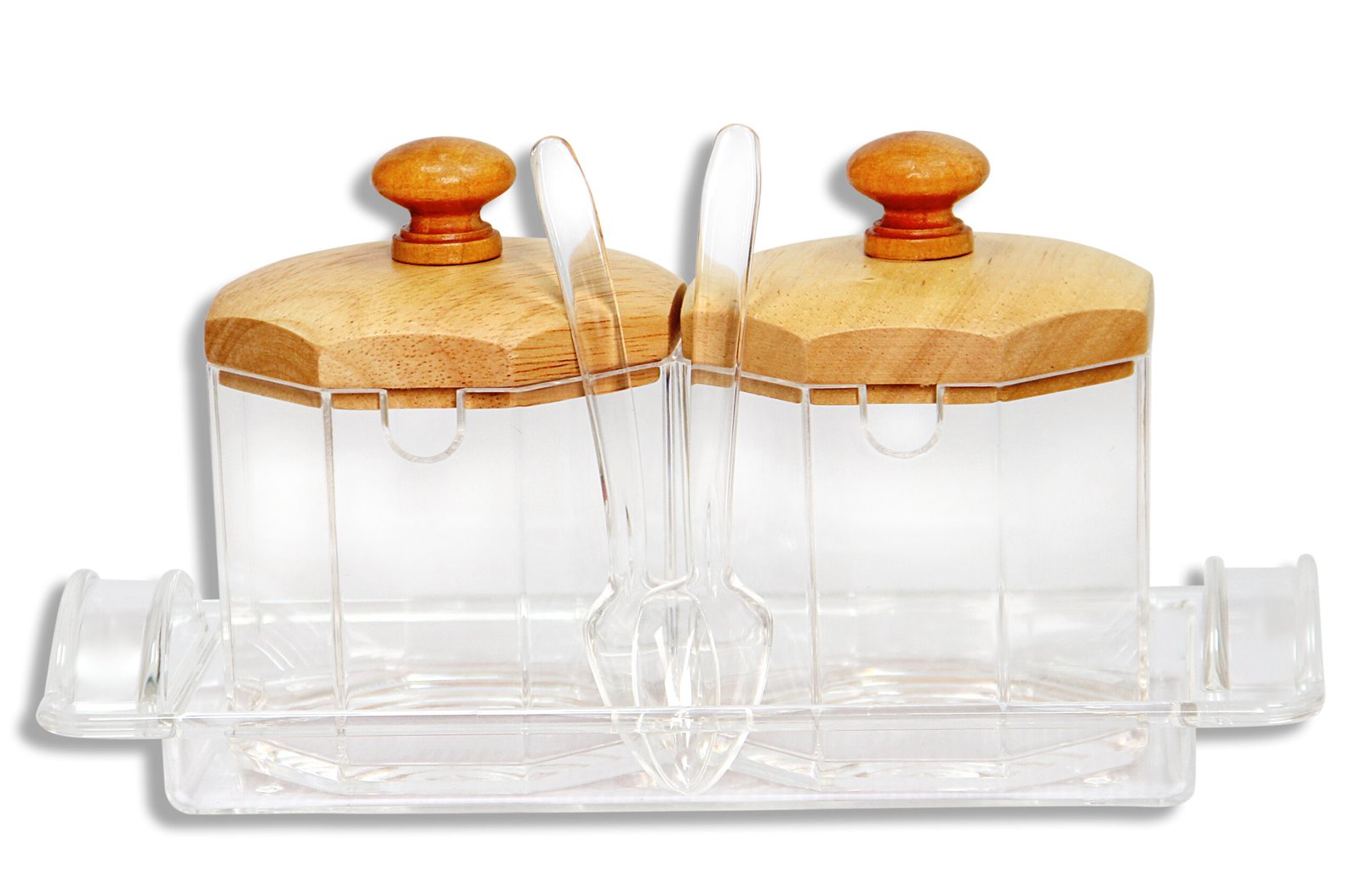 31 copy Acrylic Tea & Sugar Serving Set with Wooden Lids – 5 Pieces - Image 1