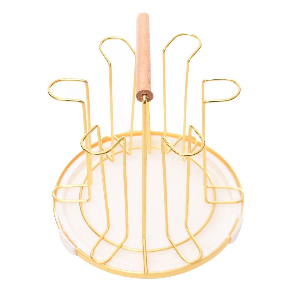 Frame 858 Round Golden Cup Holder with Wooden Handle - Image 1