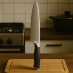 8-inch wide-blade stainless knife with black stainless–Bakelite handle