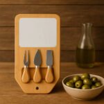 Cheese cutting board marble & wood + 3 cheese knives